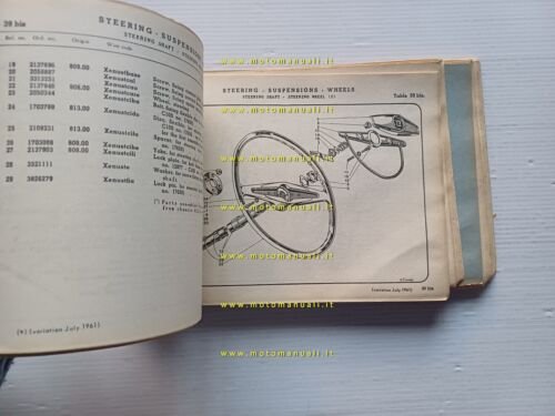 Lancia Appia III Serie 1961 SUPPLEMENTO catalogo ricambi originale INGLESE