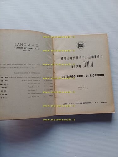 Lancia Autofurgoncino Tipo 800 1946 catalogo ricambi originale
