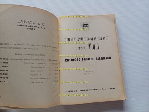 Lancia Autofurgoncino tipo 800 1946 catalogo ricambi originale Ia edizione