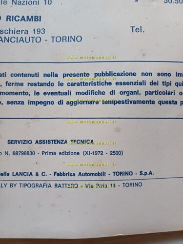 Lancia Beta 1972 manuale officina caratteristiche tecniche dati riparazioni