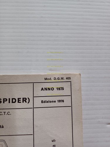 Lancia Beta 2.0 Spider 1976 scheda omologazione DGM Motorizzazione Facsimile