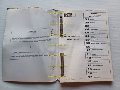 Lancia Beta Montecarlo 1975 manuale officina caratter. tecniche dati riparazioni