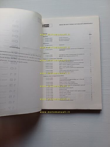 Lancia Beta Motecarlo 1975 manuale officina caratter. tecniche dati riparazioni
