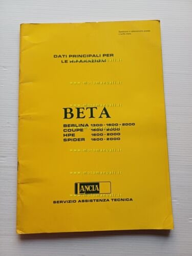 Lancia Beta Spider-Coup-HPE manuale officina caratt. tecniche dati riparazioni