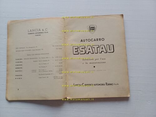 Lancia Esatau autocarro 1950 manuale uso manutenzione libretto originale