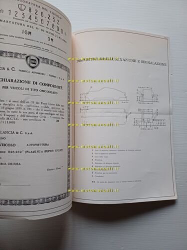 Lancia Flaminia 2.8 Super Sport 1965 scheda omologazione DGM Motorizz. …