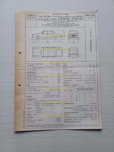 Lancia Flavia 1.5 1963 scheda omologazione DGM Motorizzazione Facsimile