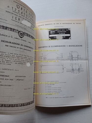 Lancia Flavia 1.5 1963 scheda omologazione DGM Motorizzazione Facsimile