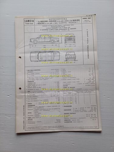 Lancia Flavia 1.5 1967-68 scheda omologazione DGM Motorizzazione Facsimile