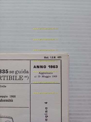Lancia Flavia 1.8 Convertibile 1963-68 scheda omologazione DGM Motor. Facsimile