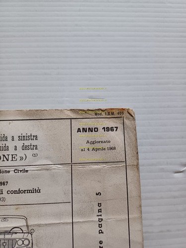 Lancia Flavia 1.8 Iniezione 1967-8 scheda omologazione DGM Motorizzaz. Facsimile