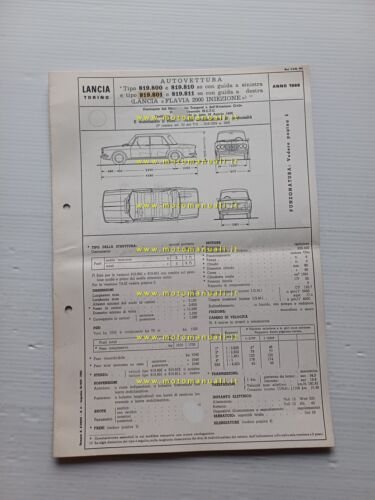 Lancia Flavia 2.0 Iniezione 1969 scheda omologazione DGM Motorizzaz. Facsimile