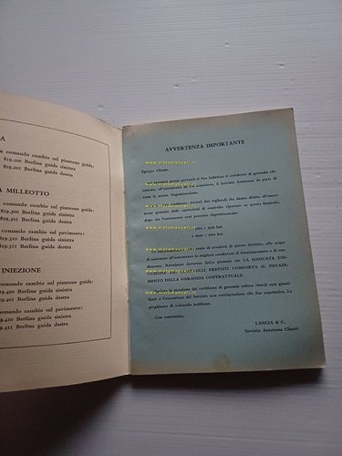 Lancia Flavia Berlina 1.8 - Iniezione 1969 manuale uso manutenzione …