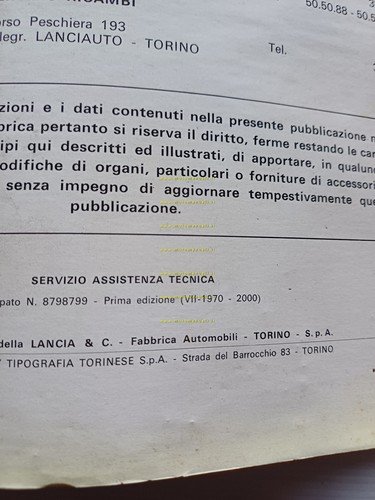 Lancia Flavia Berlina-Coupè 1970 manuale officina riparazione italiano originale