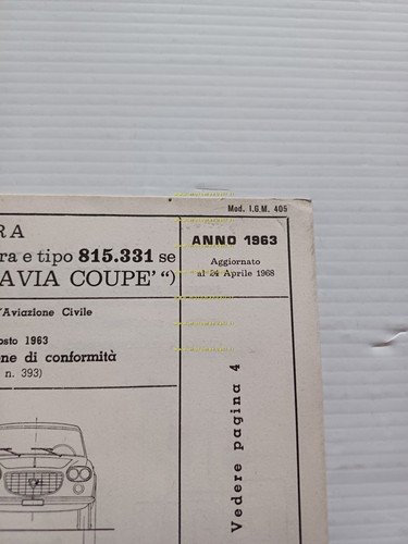 Lancia Flavia Coupè 1963-68 scheda omologazione DGM Motorizzazione Facsimile
