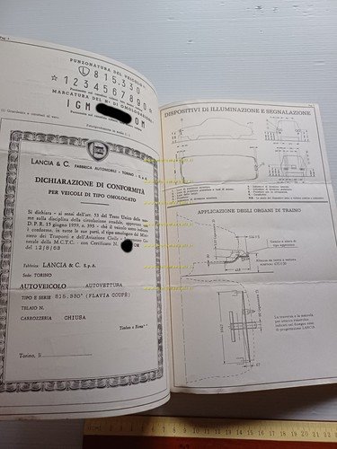 Lancia Flavia Coupè 1963-68 scheda omologazione DGM Motorizzazione Facsimile