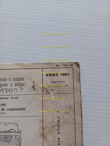 Lancia Flavia Milleotto 1967-68 scheda omologazione DGM Motorizzazione Facsimile