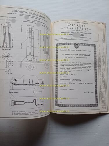 Lancia Flavia Milleotto 1967-68 scheda omologazione DGM Motorizzazione Facsimile