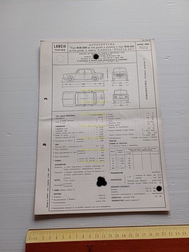 Lancia Fulvia 2C 1964 agg. 1968 scheda omologazione DGM Motorizzazione …