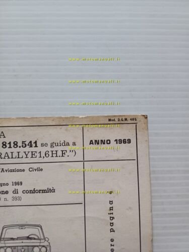 Lancia Fulvia Coup Rallye HF 1.6 1969 scheda omologazione DGM …