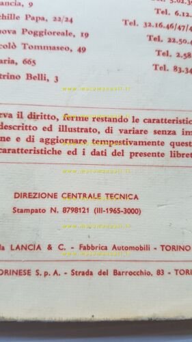 Lancia Fulvia Coupè 1965 manuale uso manutenzione libretto istruzioni originale