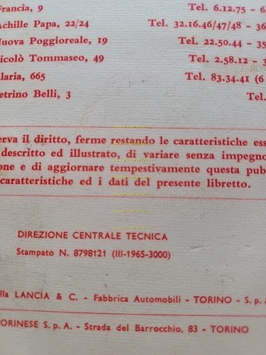 Lancia Fulvia Coupè 1965 manuale uso manutenzione libretto istruzioni originale