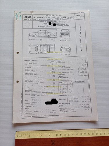 Lancia Fulvia Coupè Rallye 1.3 1968 facsimile omologazione DGM Motorizzazione