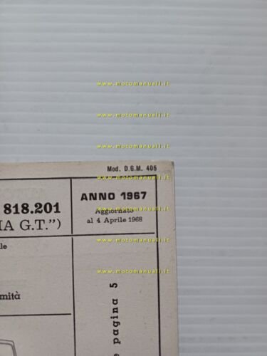 Lancia Fulvia GT 1.2 1967-68 scheda omologazione DGM Motorizzazione Facsimile