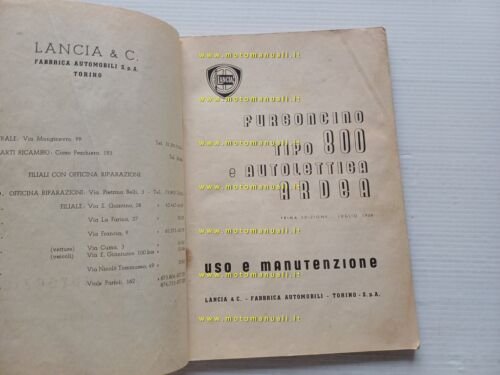 Lancia Furgoncino 800 -Autolettiga Ardea 1950 manuale uso manutenzione originale