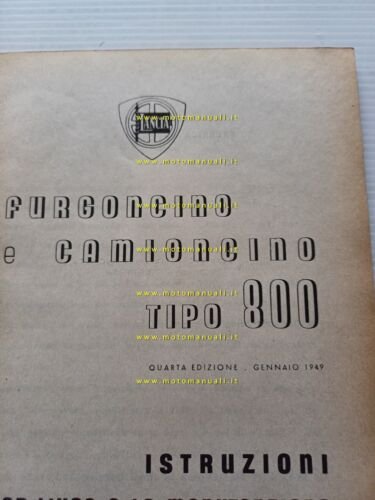 Lancia Furgoncino tipo 800 1949 manuale uso manutenzione libretto originale