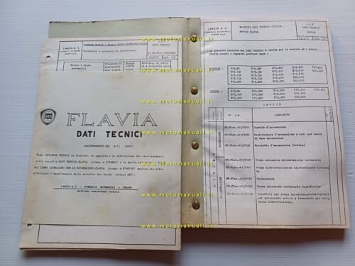 Lancia modelli Flavia 1971 manuale officina caratter. tecniche dati riparazioni