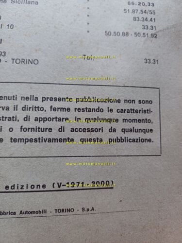 Lancia modelli Flavia 1971 manuale officina caratter. tecniche dati riparazioni