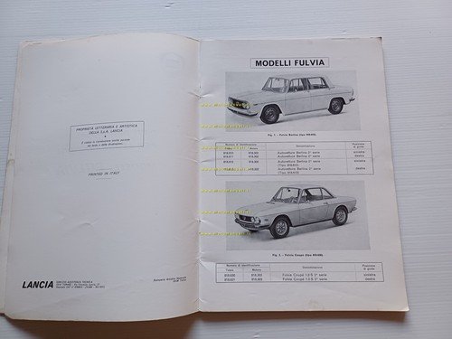Lancia modelli Fulvia 1972 manuale officina caratt. tecniche dati riparazioni