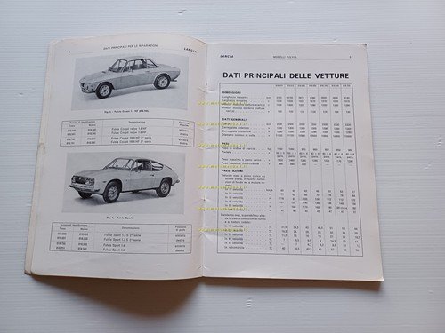 Lancia modelli Fulvia 1972 manuale officina caratt. tecniche dati riparazioni