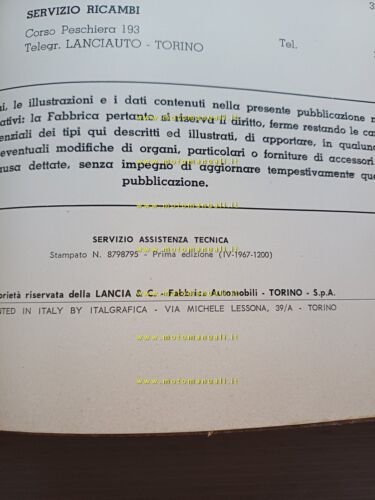 Lancia Superjolly 1967 manuale officina riparazione italiano originale