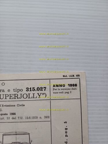 Lancia SuperJolly Furgone 1966 scheda omologazione DGM Motorizzazione Facsimile