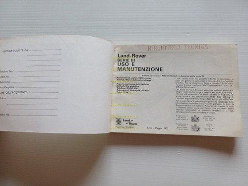 Land Rover Serie III 1972 manuale uso manutenzione libretto originale …