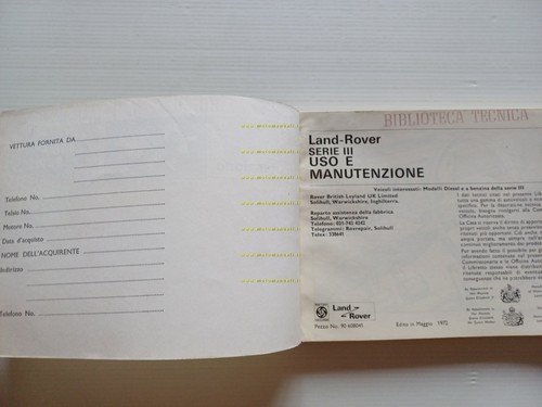 Land Rover Serie III 1972 manuale uso manutenzione libretto originale …