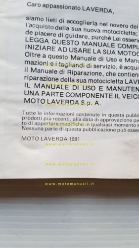 Laverda 1000 Jota 120 1981 manuale uso manutenzione libretto originale …