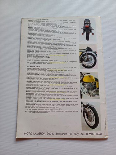 Laverda 750 SF 1970 depliant originale ITALIANO