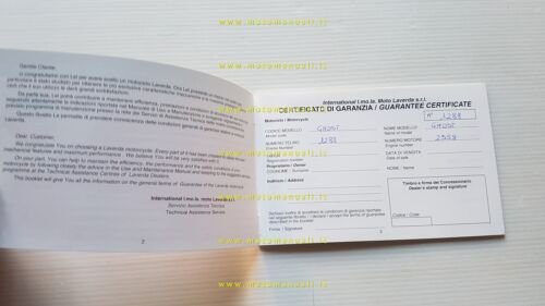 Laverda modelli anni '90 libretto tagliandi garanzia originale