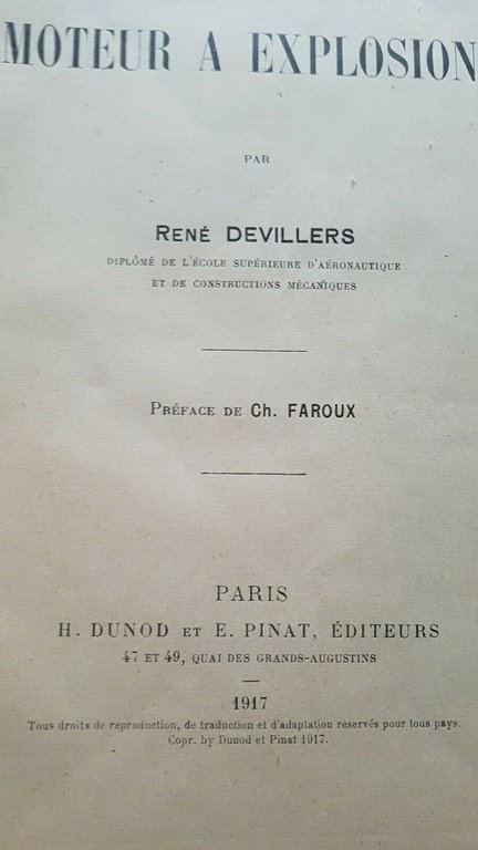 Le moteur a explosions-Devillers 1917-Dunod & Pinat texte français libro
