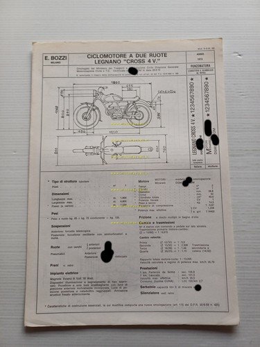 Legnano 50 Cross 4V 1972 Facsimile originale scheda omologazione DGM …