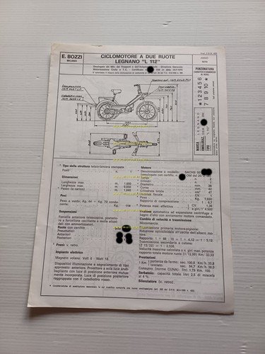 Legnano 50 L 112 1970 Facsimile originale scheda omologazione DGM …
