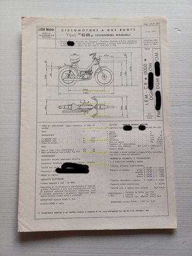 LEM 50 Chembol Radial 1975 Facsimile originale scheda omologazione DGM …