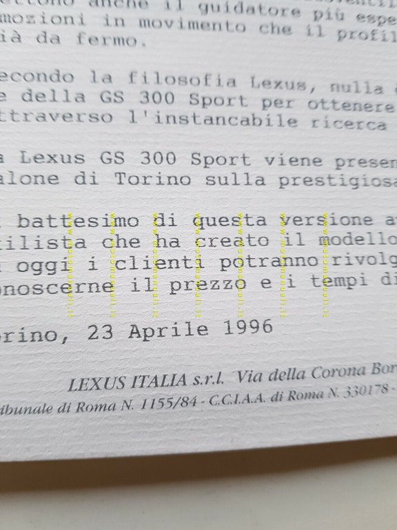 Lexus GS 300 Sport 1996 cartella stampa presentazione italiano originale …