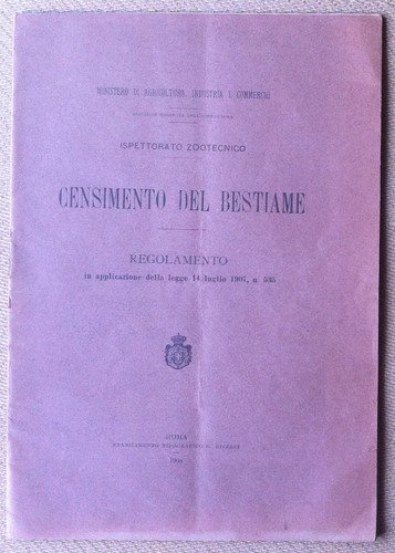 Libretto - Booklet - Regolamento Censimento de bestiame - Roma …