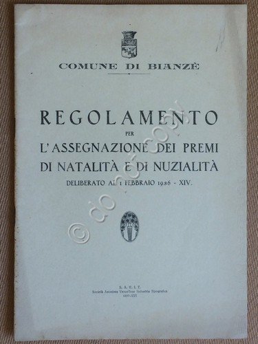 Libretto - Regolamento Assegnazione Premi Natalità e Nuzialità - Brianzè … | Immagine principale