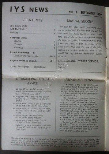 Libretto booklet - International Youth Service - IYS News 1959 …