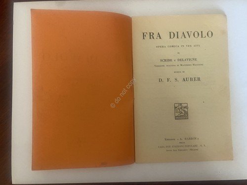 Libretto Opera Auber Fra Diavolo Ed. Barion 1934 | Immagine principale